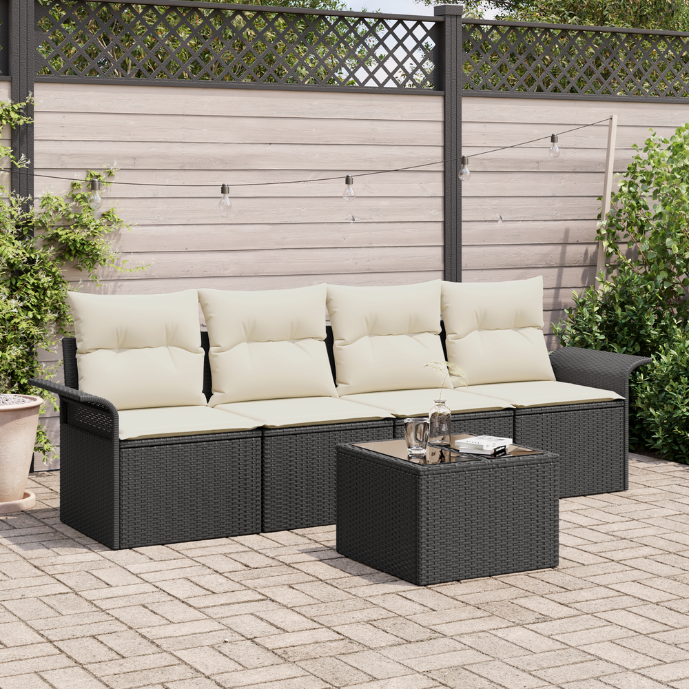 5-piece garden sofa set with black cushions