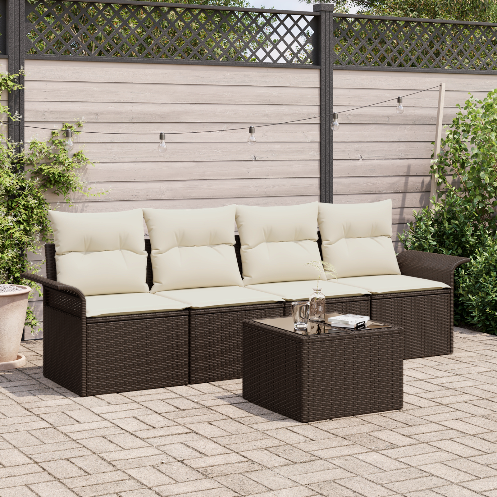 5-piece garden sofa set with brown cushions