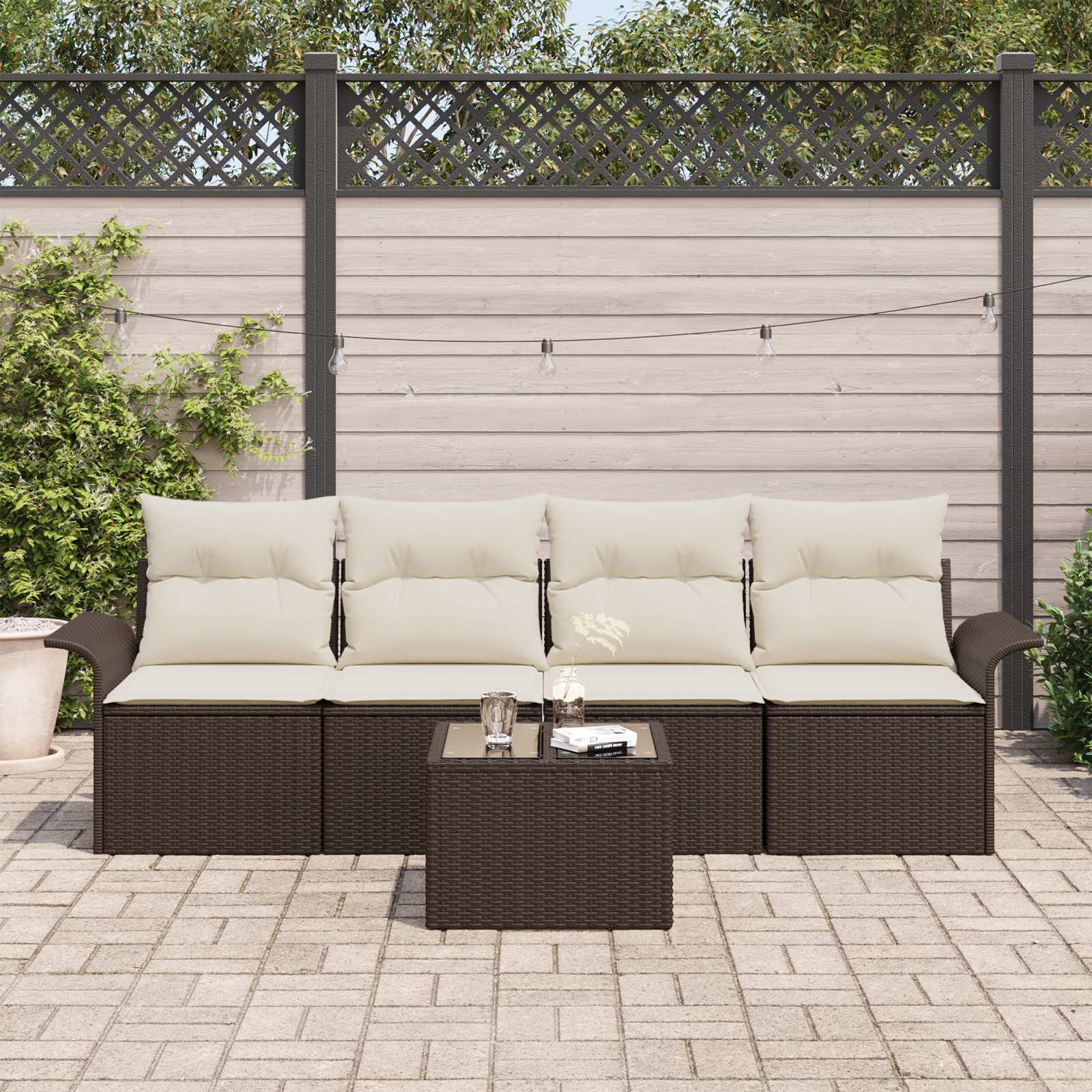 5-piece garden sofa set with brown cushions