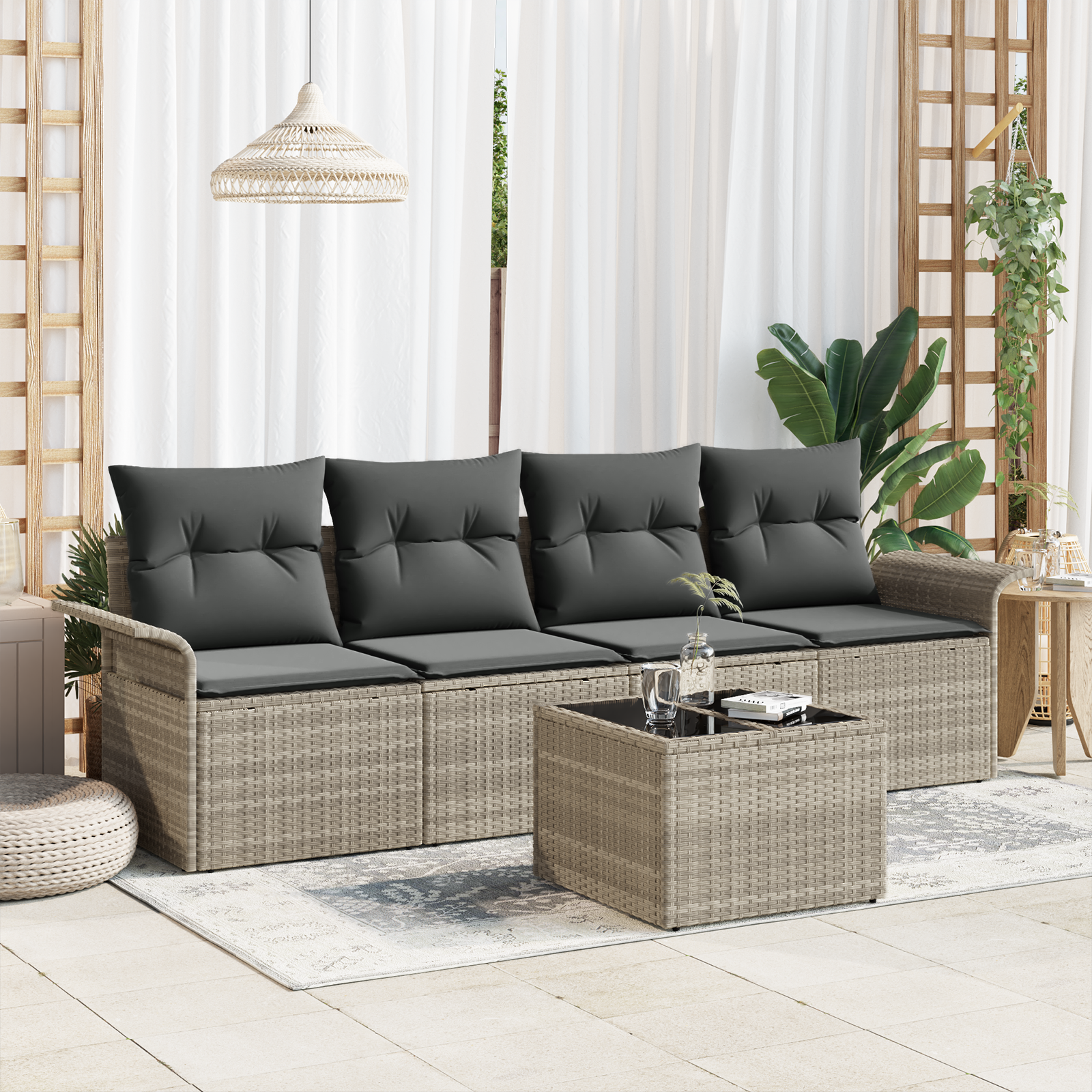 Sodo Sofų Rinkinys 5 pcs Šviesiai pilka ir tamsiai pilka