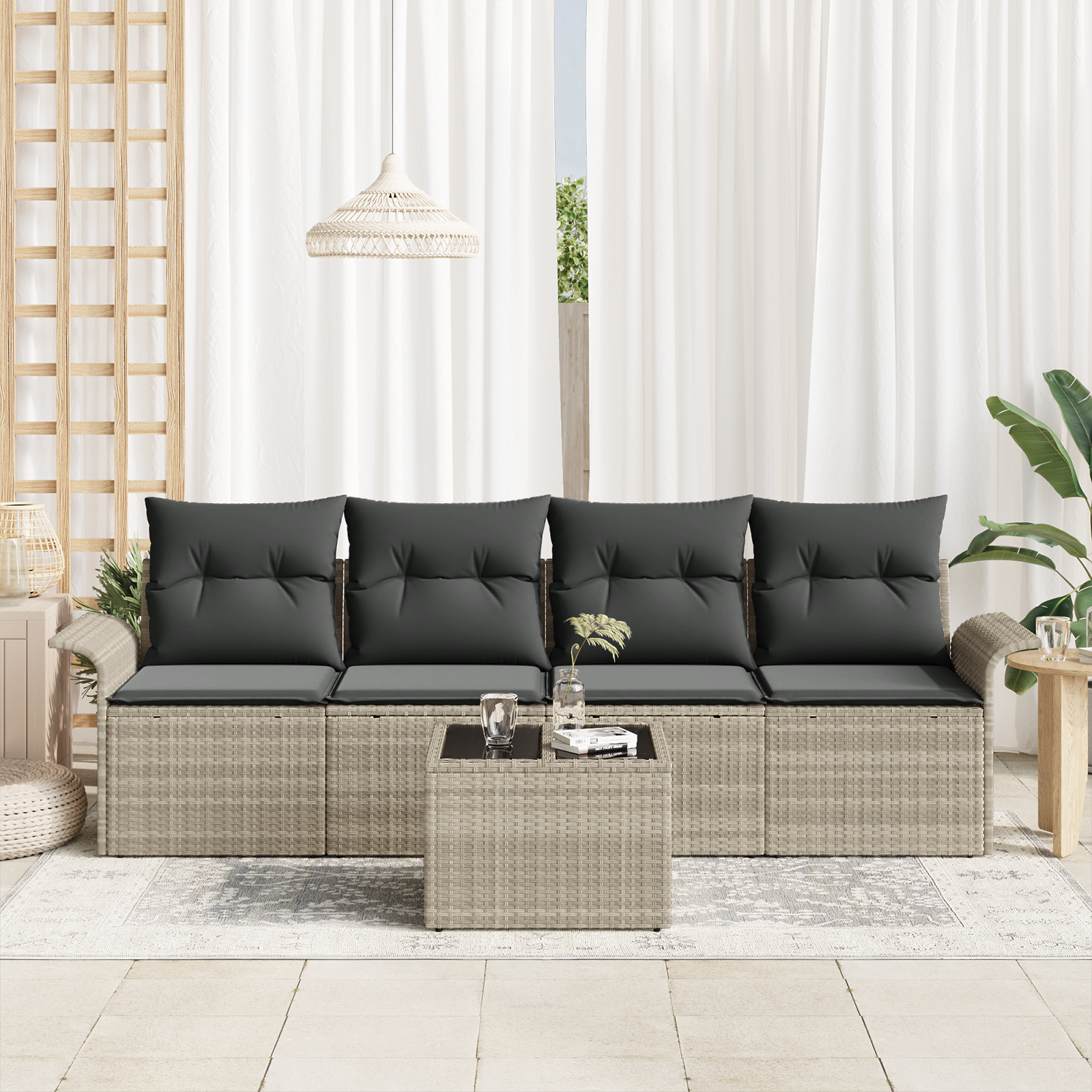 Sodo Sofų Rinkinys 5 pcs Šviesiai pilka ir tamsiai pilka