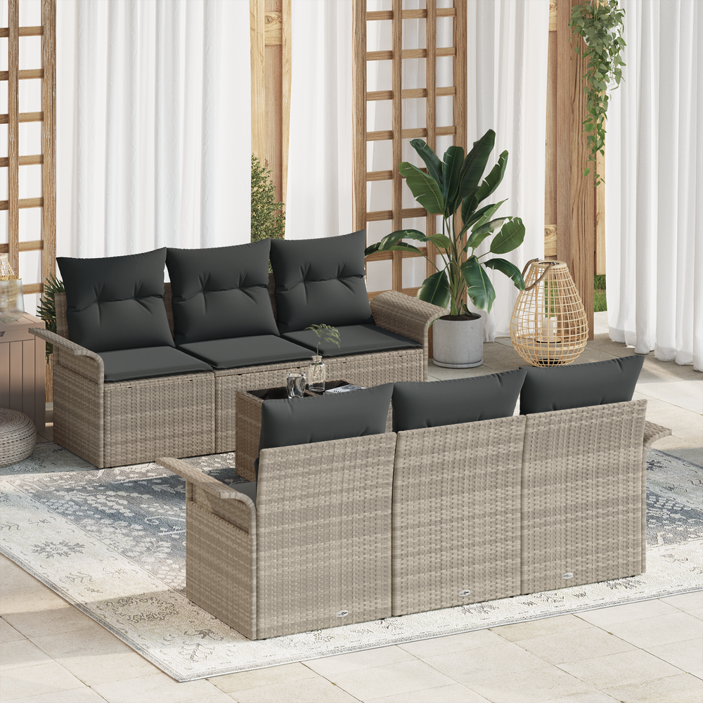7-piece garden sofa set with cushions light grey poly rattan