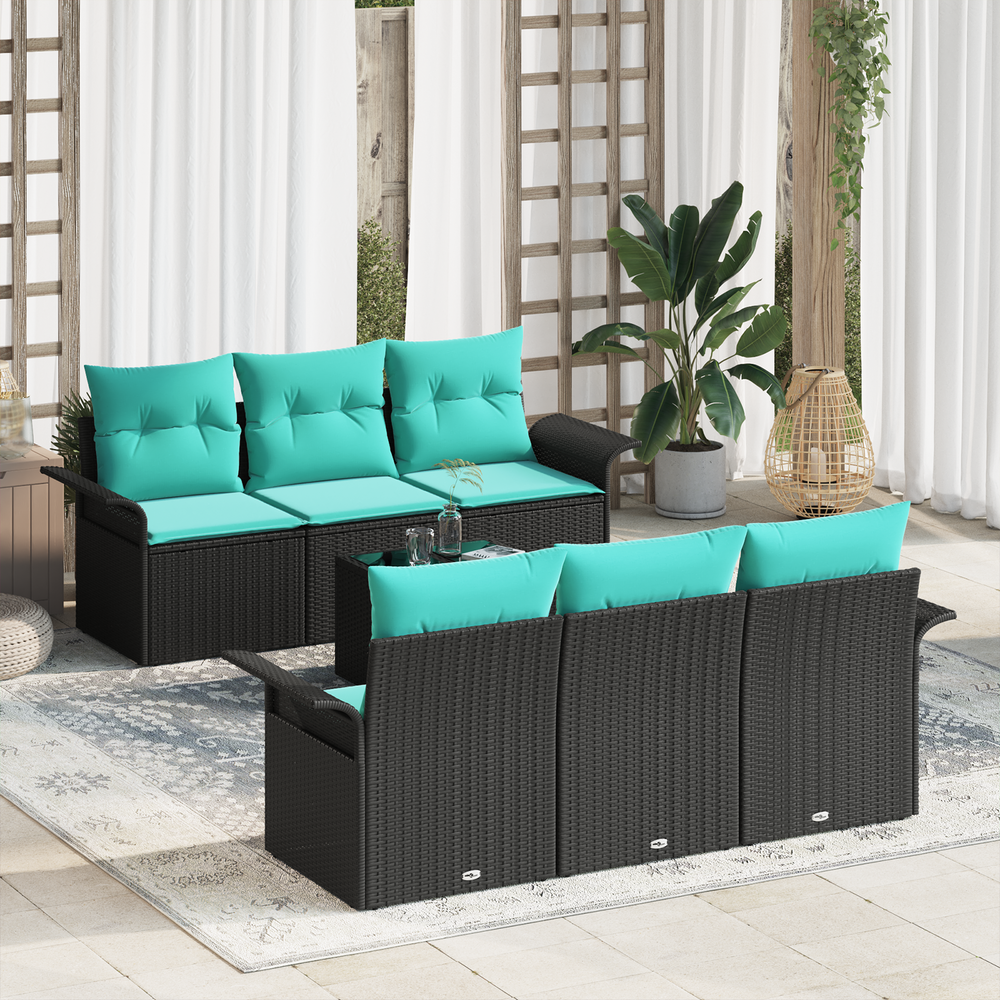 Sodo Sofų Rinkinys su pagalve su saugykla 7 pcs Juoda ir turkio