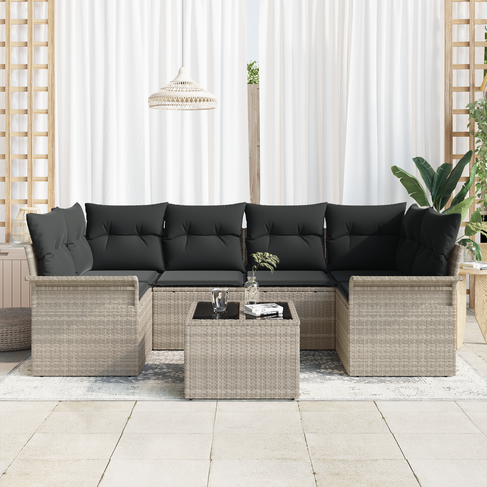 Sodo Sofų Rinkinys 7 pcs Šviesiai pilka ir tamsiai pilka