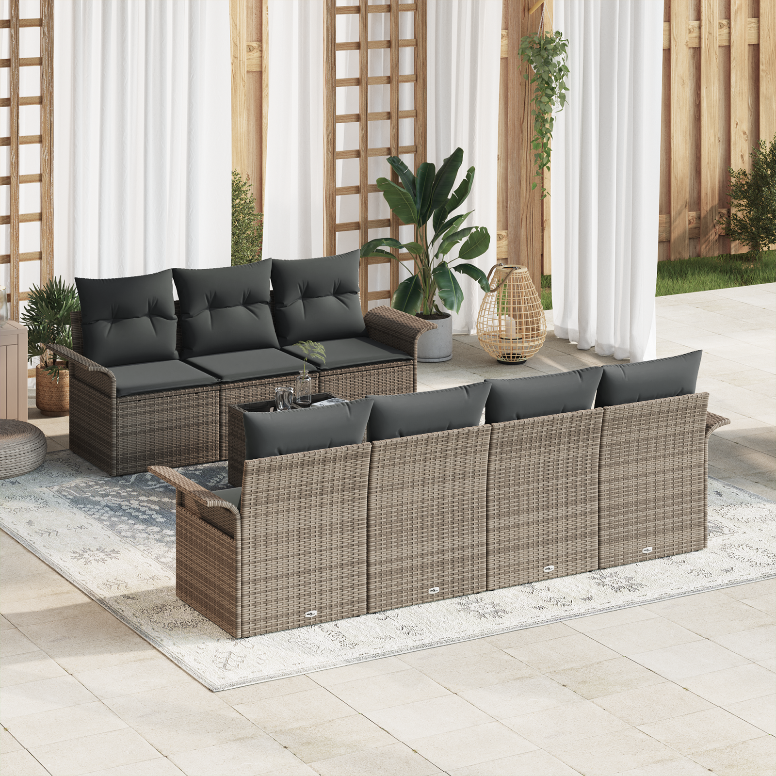 8 dalių sofa komplektas su pagalvėlėm, pilka, poli rattan