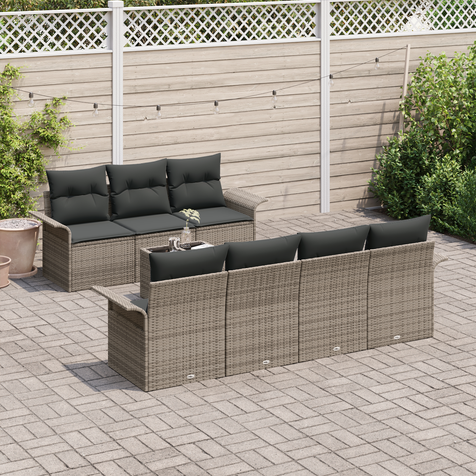 8 dalių sofa komplektas su pagalvėlėm, pilka, poli rattan