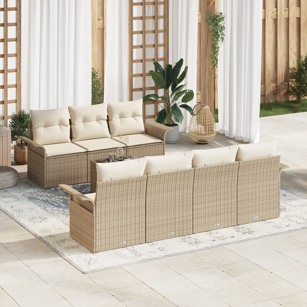 8-piece garden sofa set with cushions sand-colored poly rattan