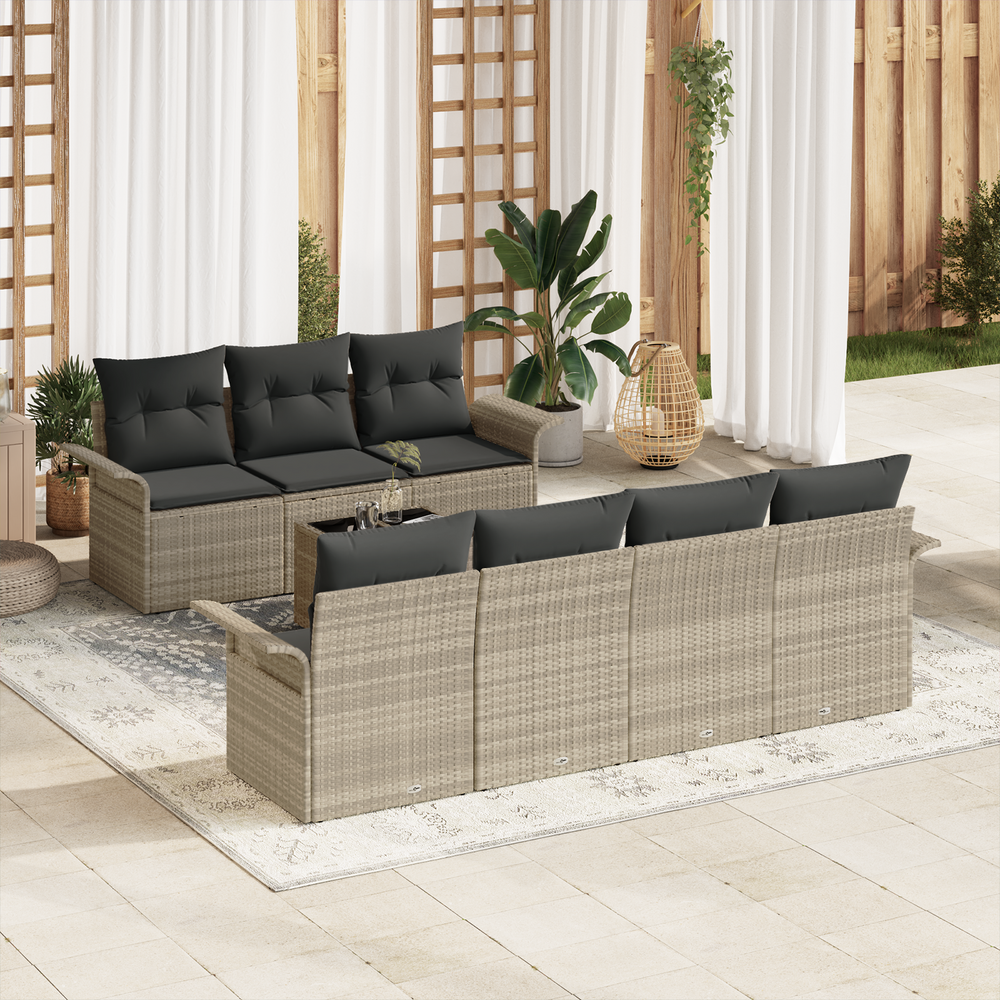 8-Piece Garden Sofa Set with Cushions, Light Grey Poly Rattan