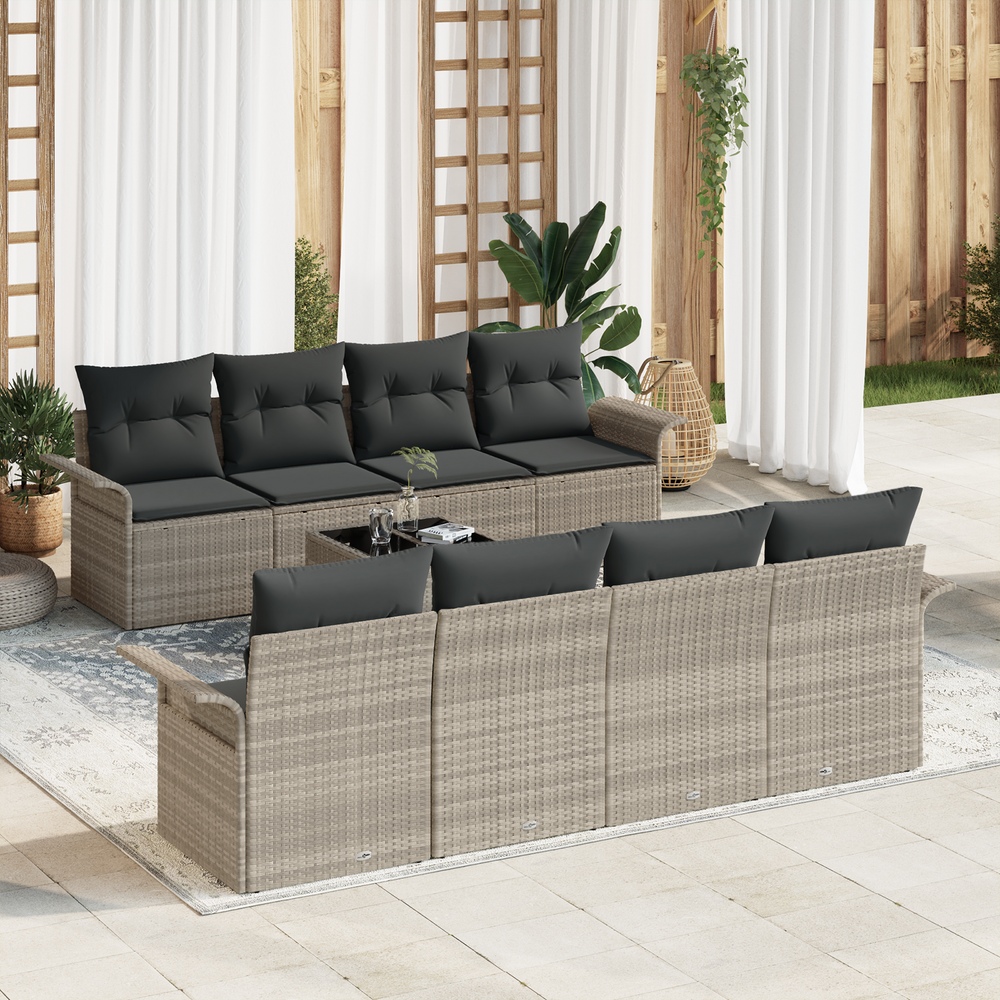 9-Piece Garden Sofa Set with Cushions Light Grey Poly Rattan