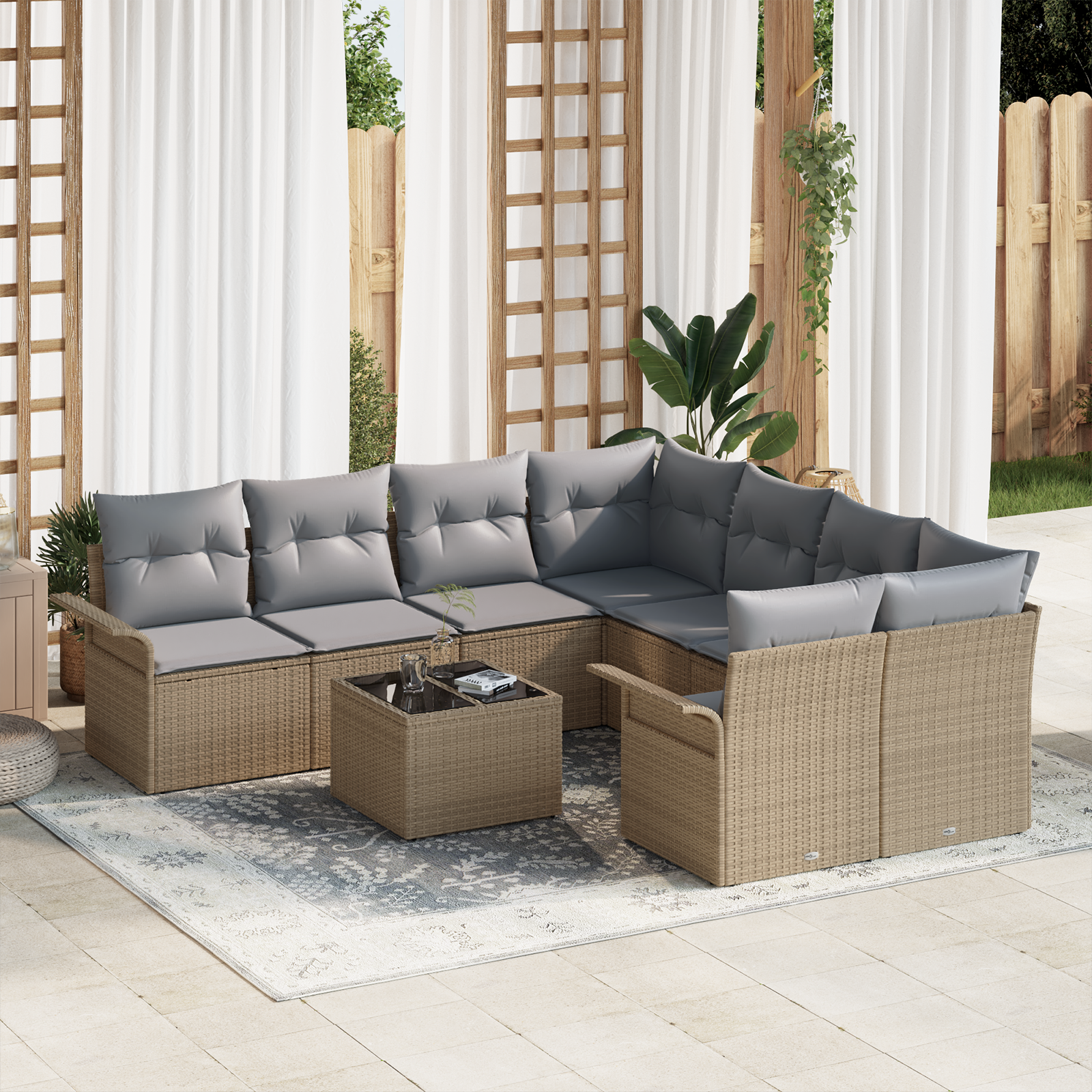 Sodo Sofų Rinkinys 9 pcs Bežinė ir pilka 55 x 55 x 37 cm