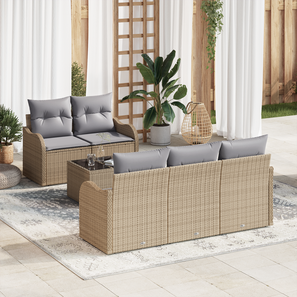 6-piece garden sofa set with cushions sand poly rattan