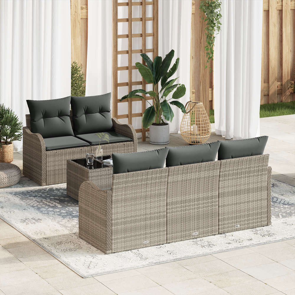 6-piece garden sofa set with cushions light grey poly rattan