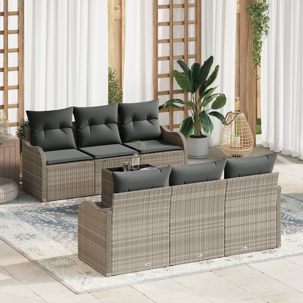 7-piece garden sofa set with cushions, light grey poly rattan