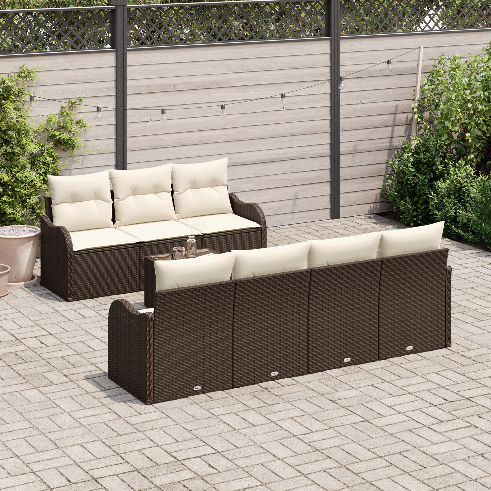 Sodo Sofų Rinkinys 8 pcs Ruda ir grietinėlė 55 x 55 x 37 cm