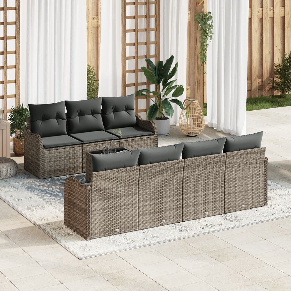 8-piece garden sofa set with cushions, grey, poly rattan