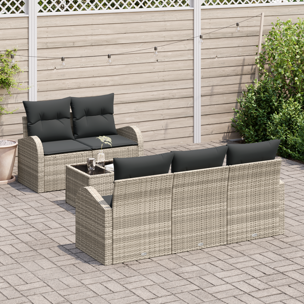 6-piece garden sofa set with cushions, light grey poly rattan