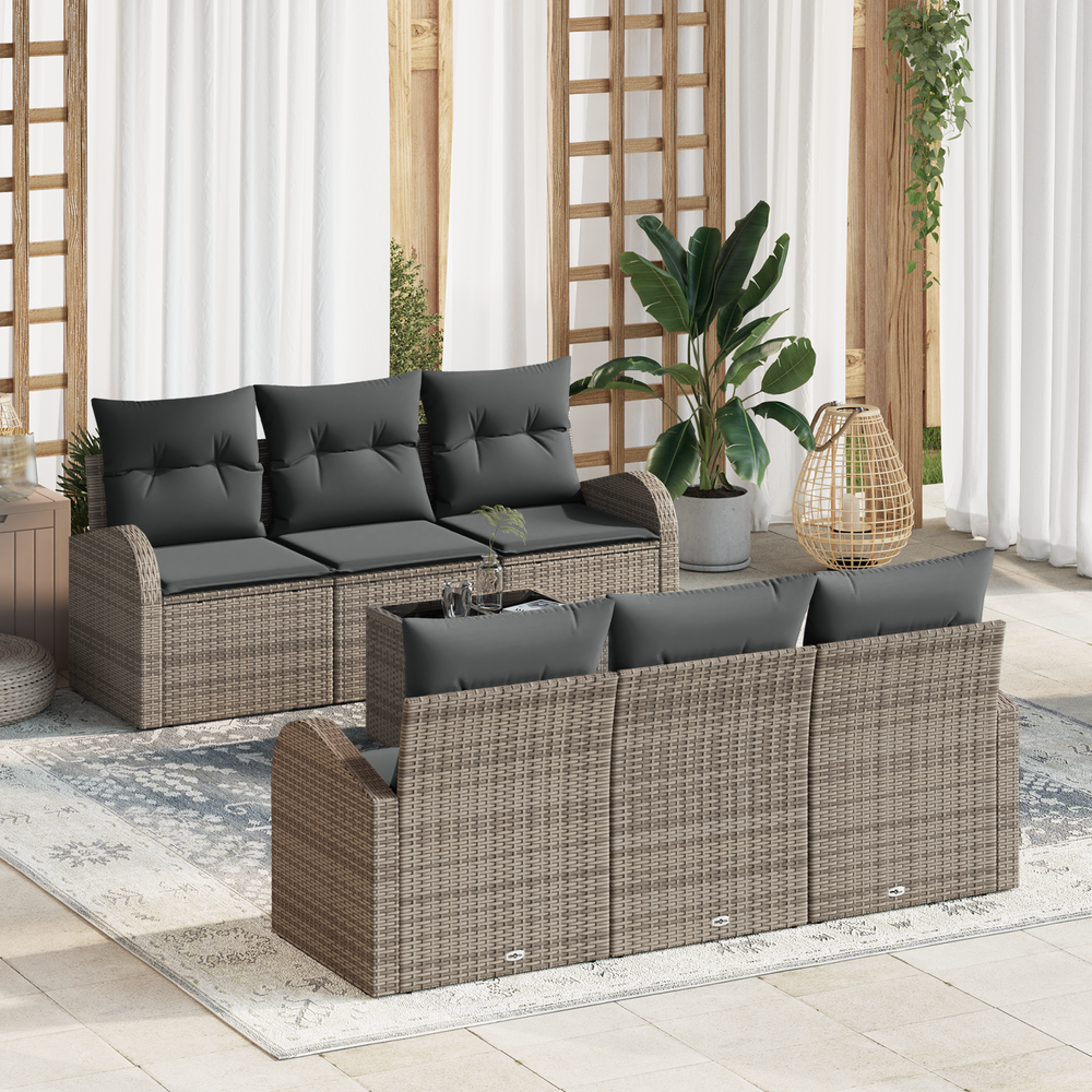 7-piece garden sofa set with cushions, grey poly rattan