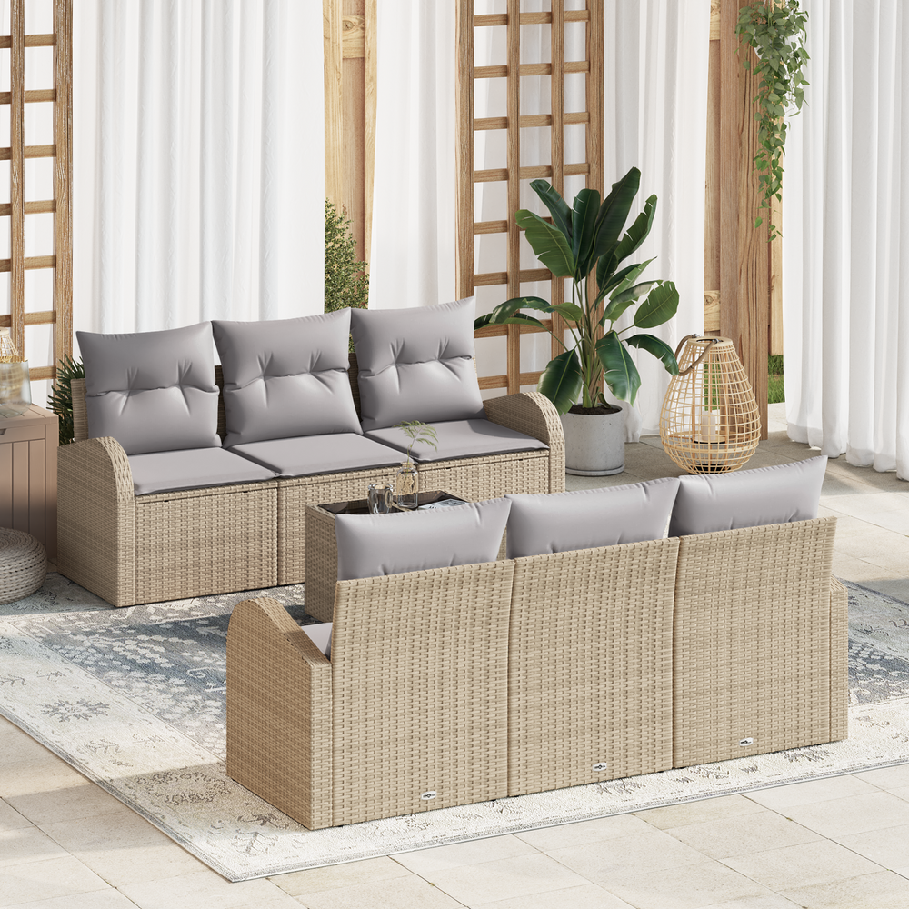 7-Piece Garden Sofa Set with Cushions, Beige Poly Rattan