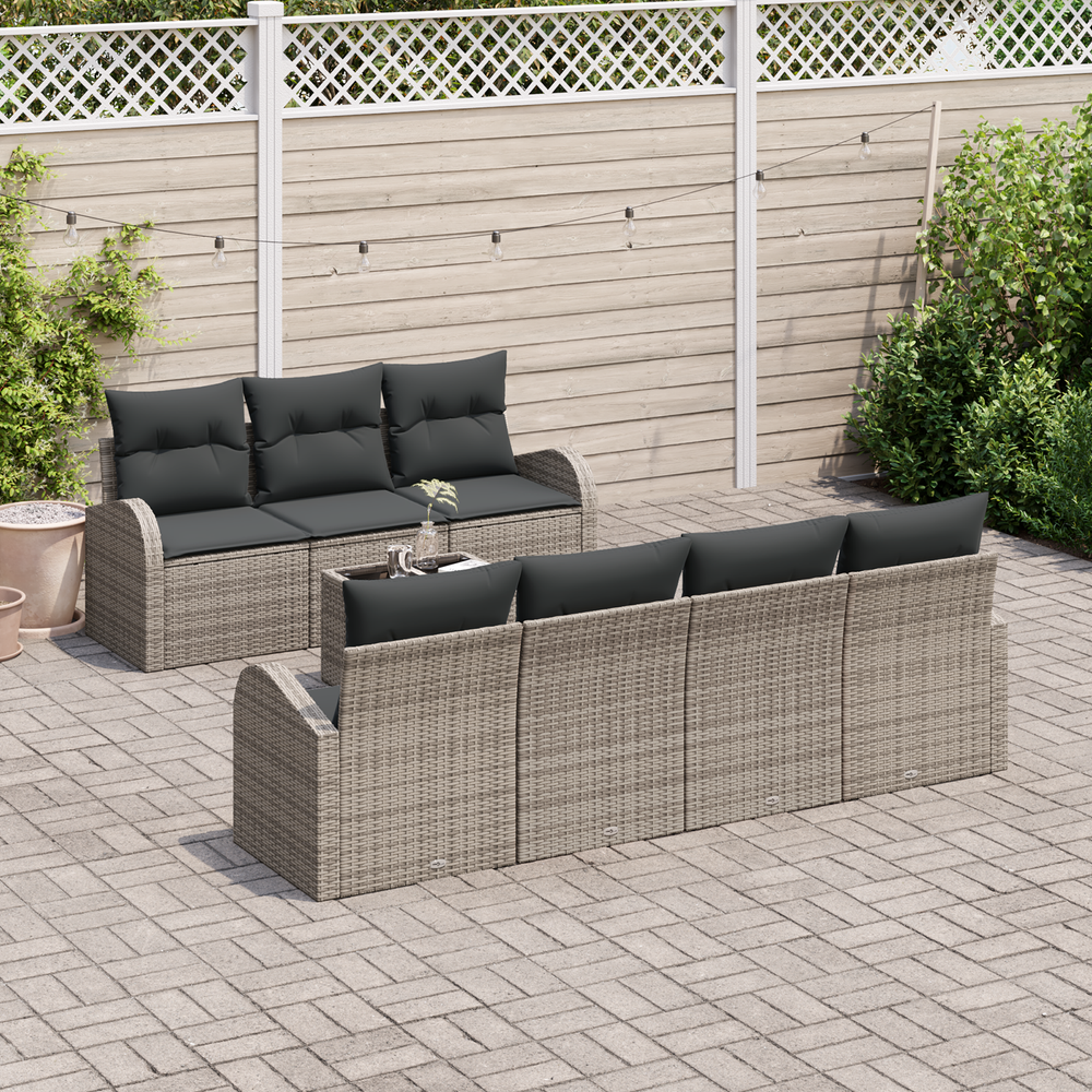 8-piece garden sofa set with cushions, grey poly rattan.