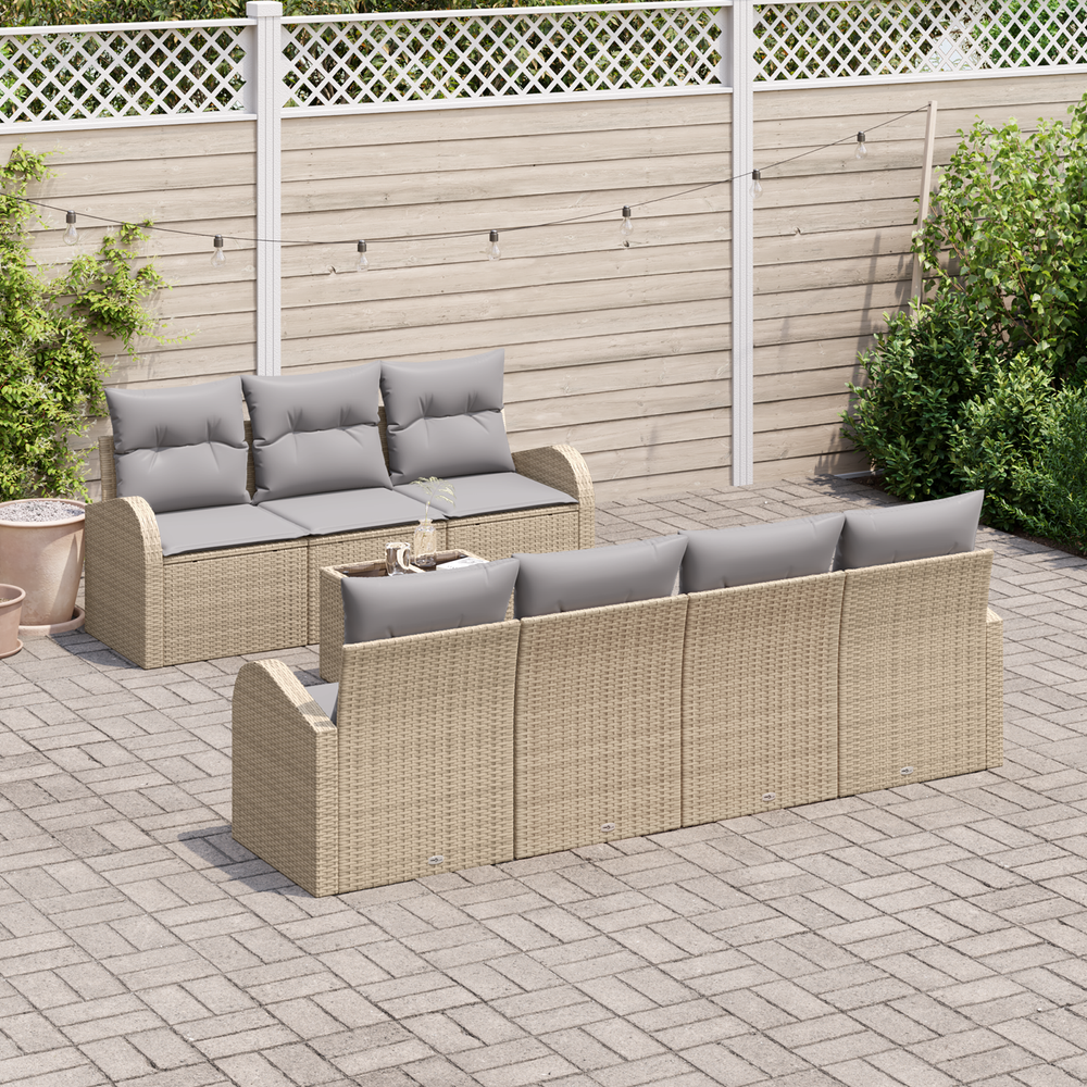 8-Piece Garden Sofa Set with Cushions, Light Grey Poly Rattan