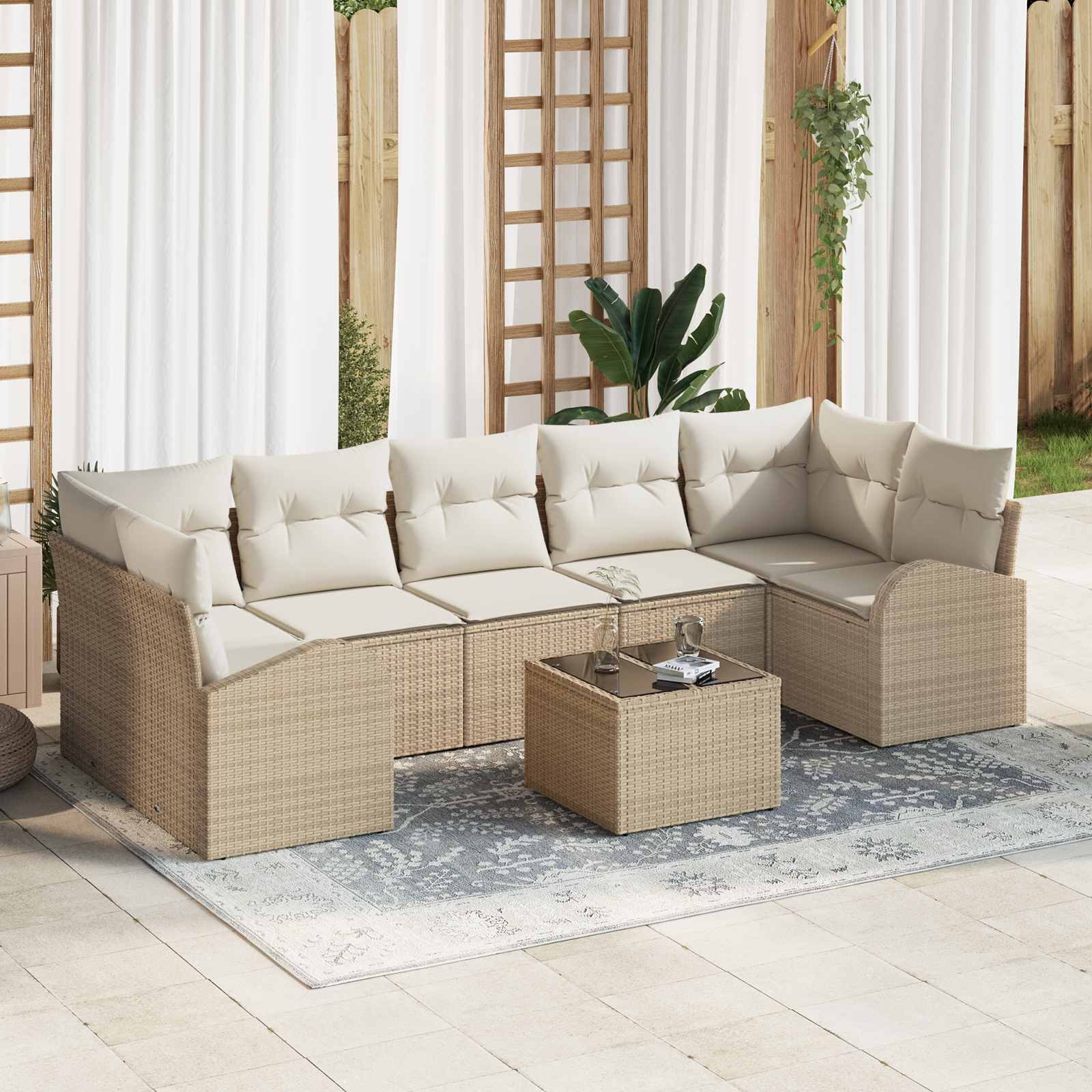 Sodo Sofų Rinkinys su pagalve 8 pcs Bežinė ir kreminė