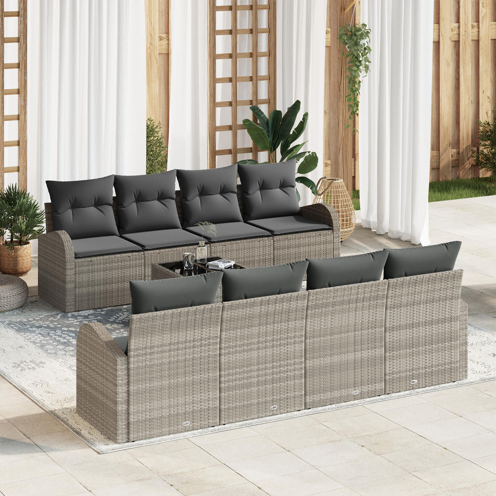 9-piece outdoor sofa set with cushions, light grey