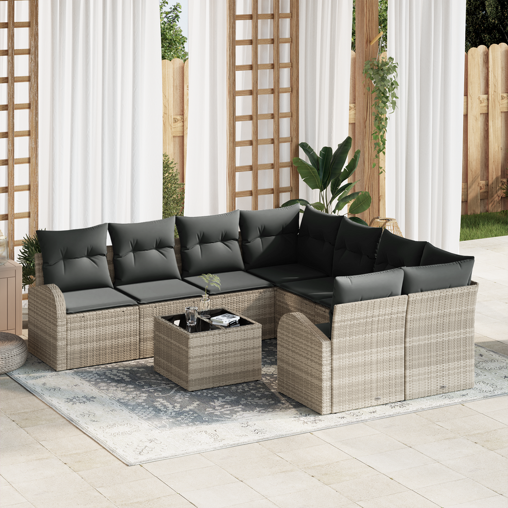 9-piece garden sofa with cushions light grey