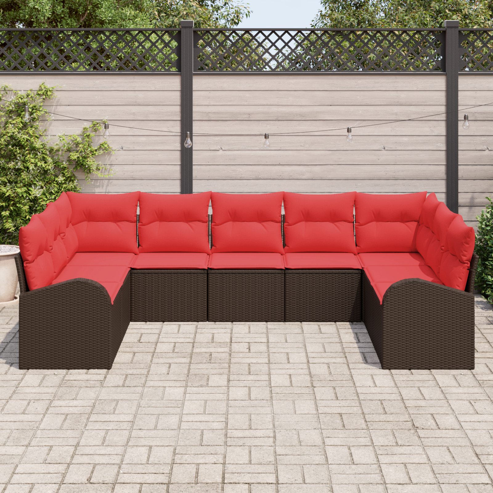Sodo Sofų Rinkinys su pagalve 9 pcs Ruda ir raudona poliratanas