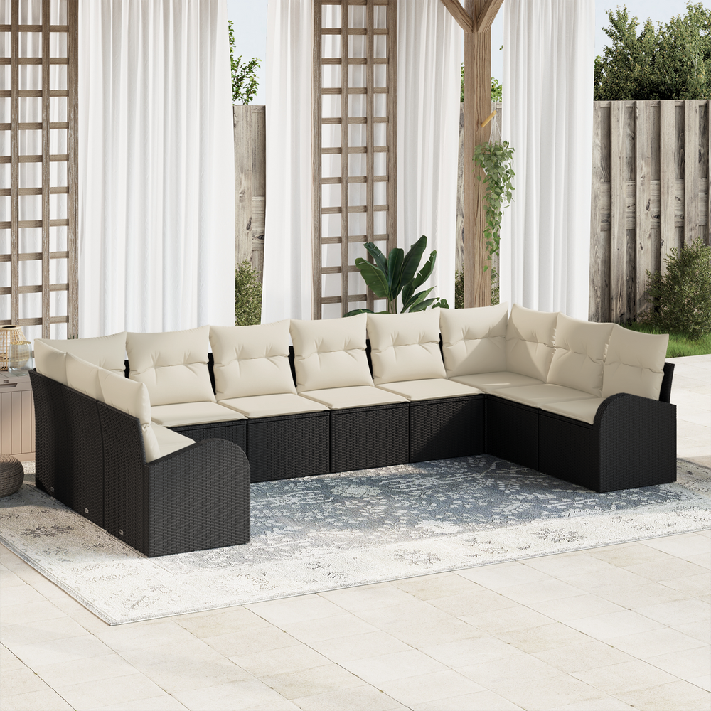 10-piece garden sofa set with black cushions