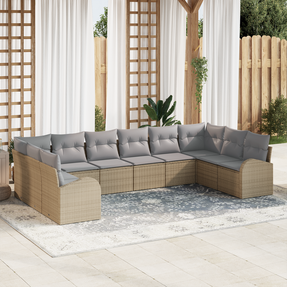 10-piece garden sofa set with beige cushions