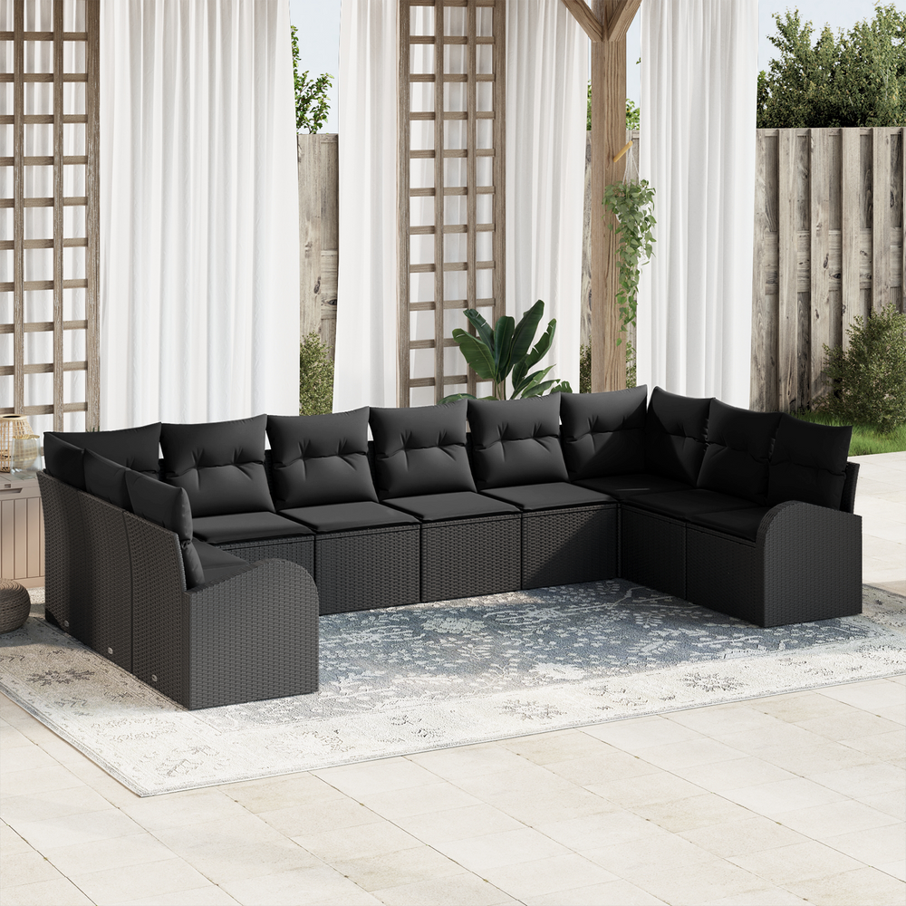 10-piece garden sofa set with black cushions