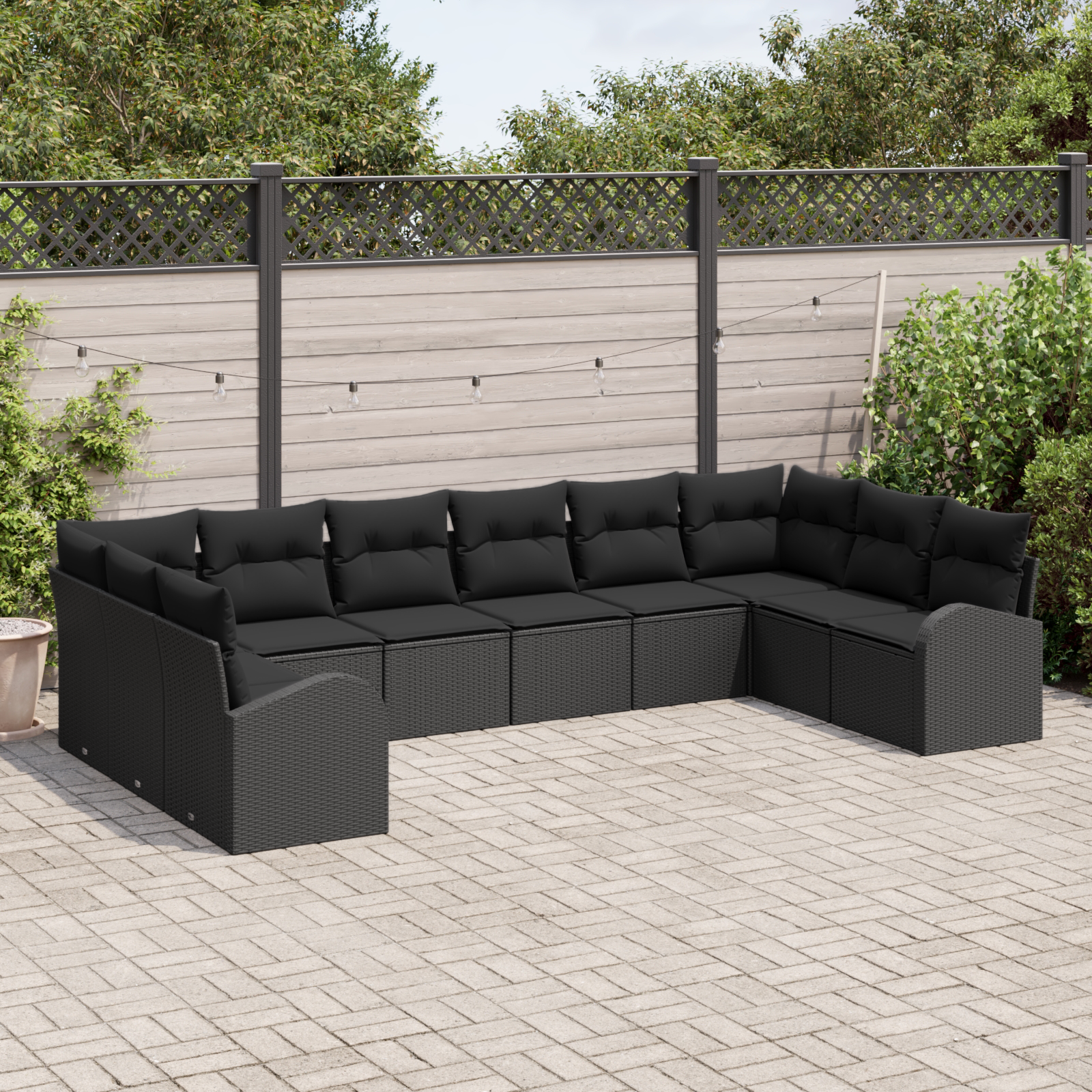 10-piece garden sofa set with black cushions