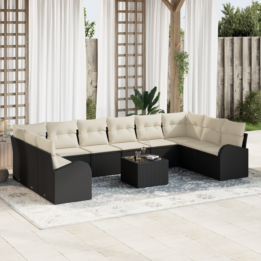 10-piece garden sofa set with brown polyester cushions.