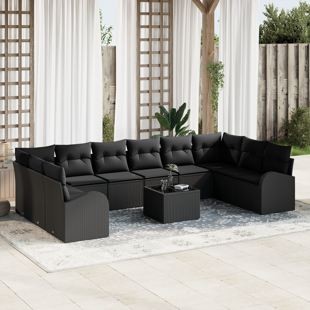 11-Piece Garden Sofa Set with Cushions Beige Poly Rattan