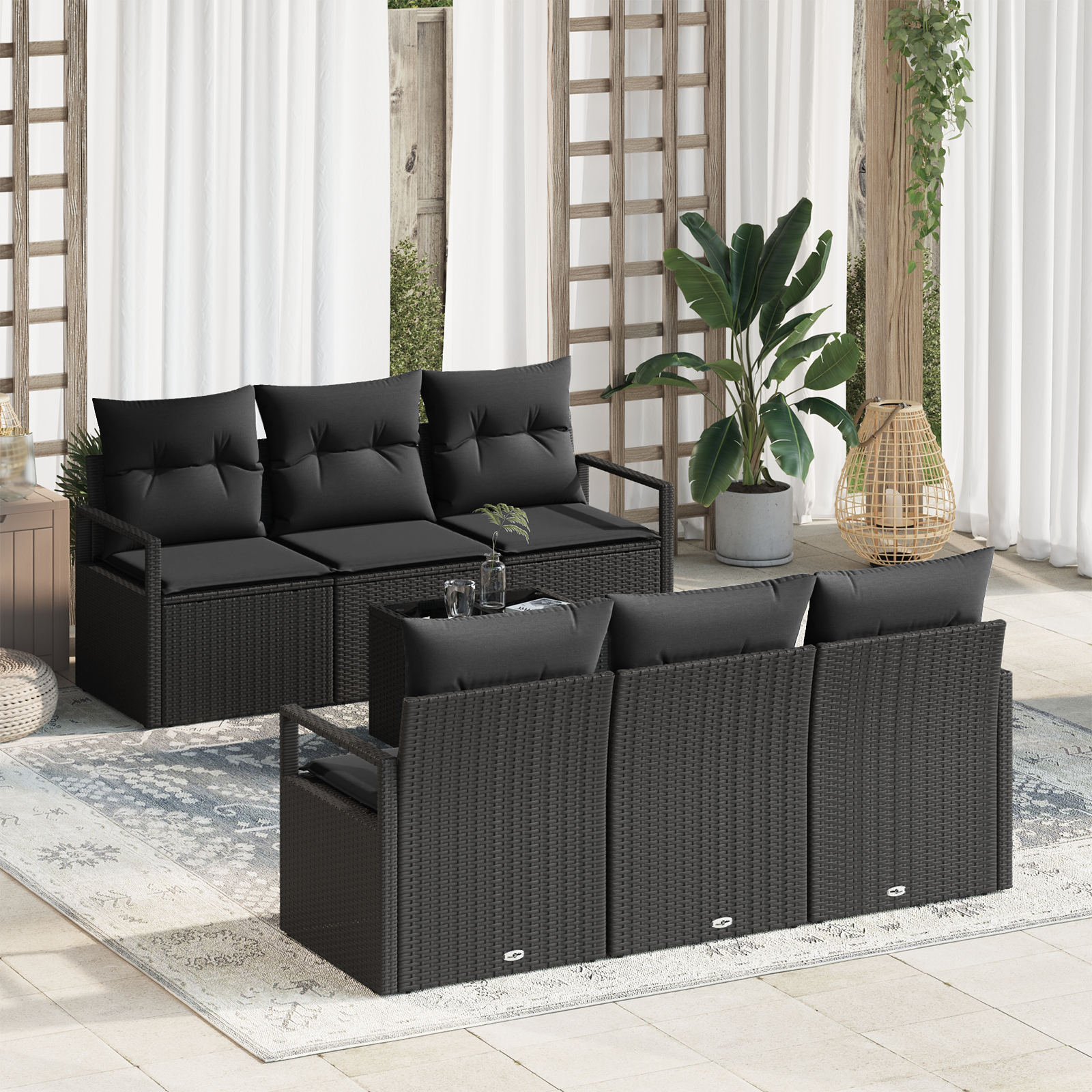 Sodo Sofų Rinkinys su pagalve 7 pcs Juoda 55 x 55 x 37 cm