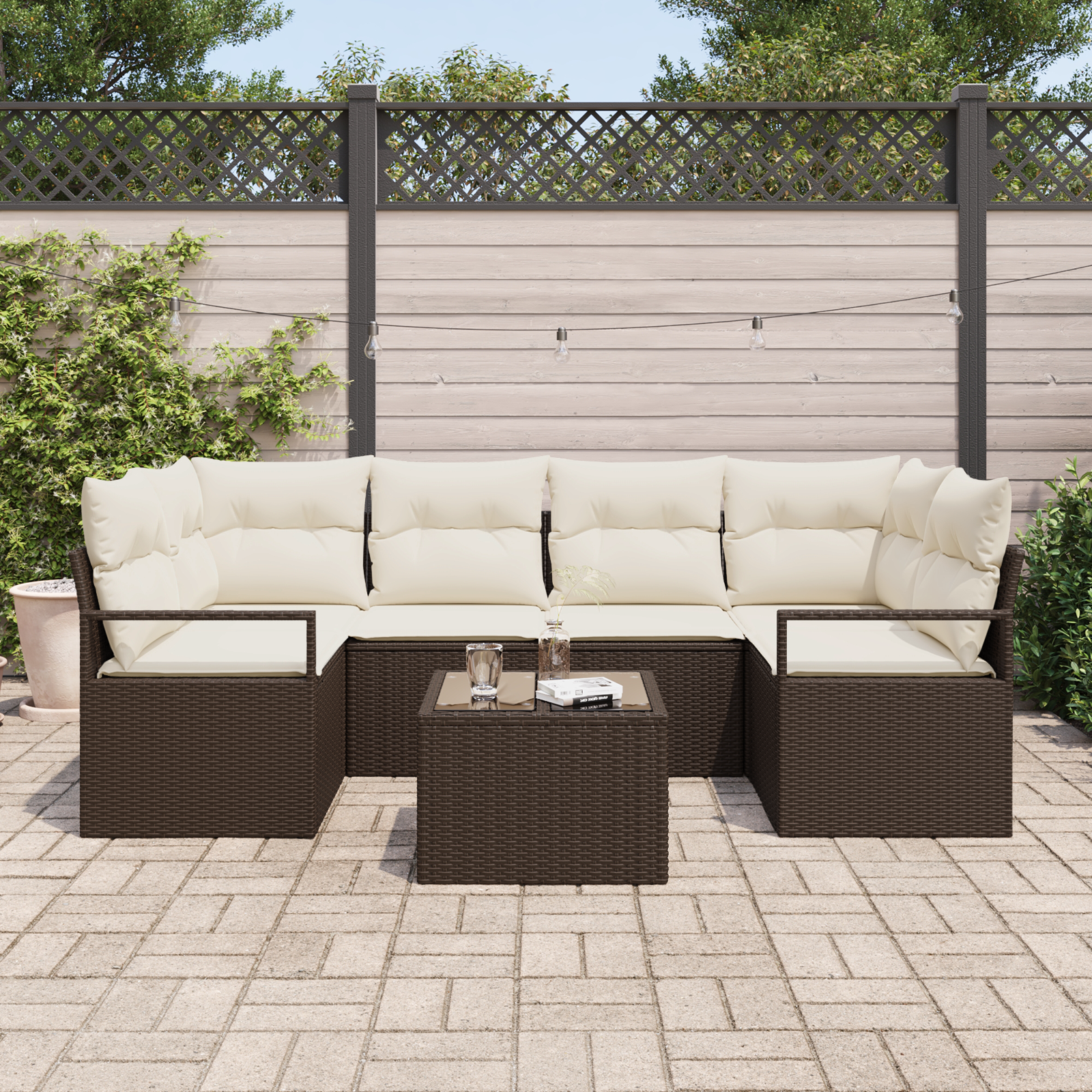 Sodo Sofų Rinkinys 7 pcs Ruda ir grietinėlė 55 x 55 x 37 cm