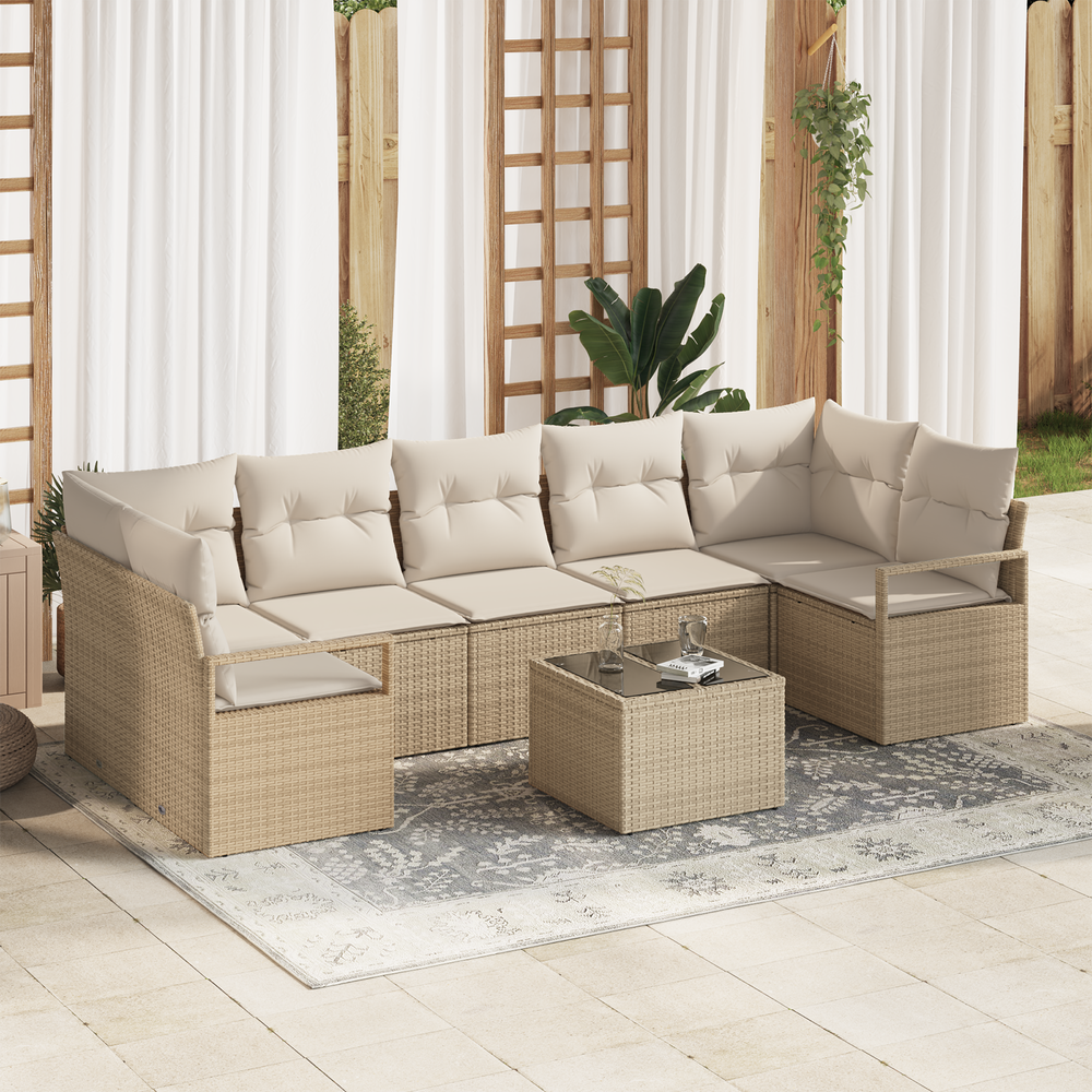 Sodo Sofų Rinkinys su pagalve 8 pcs Bežinė ir kreminė