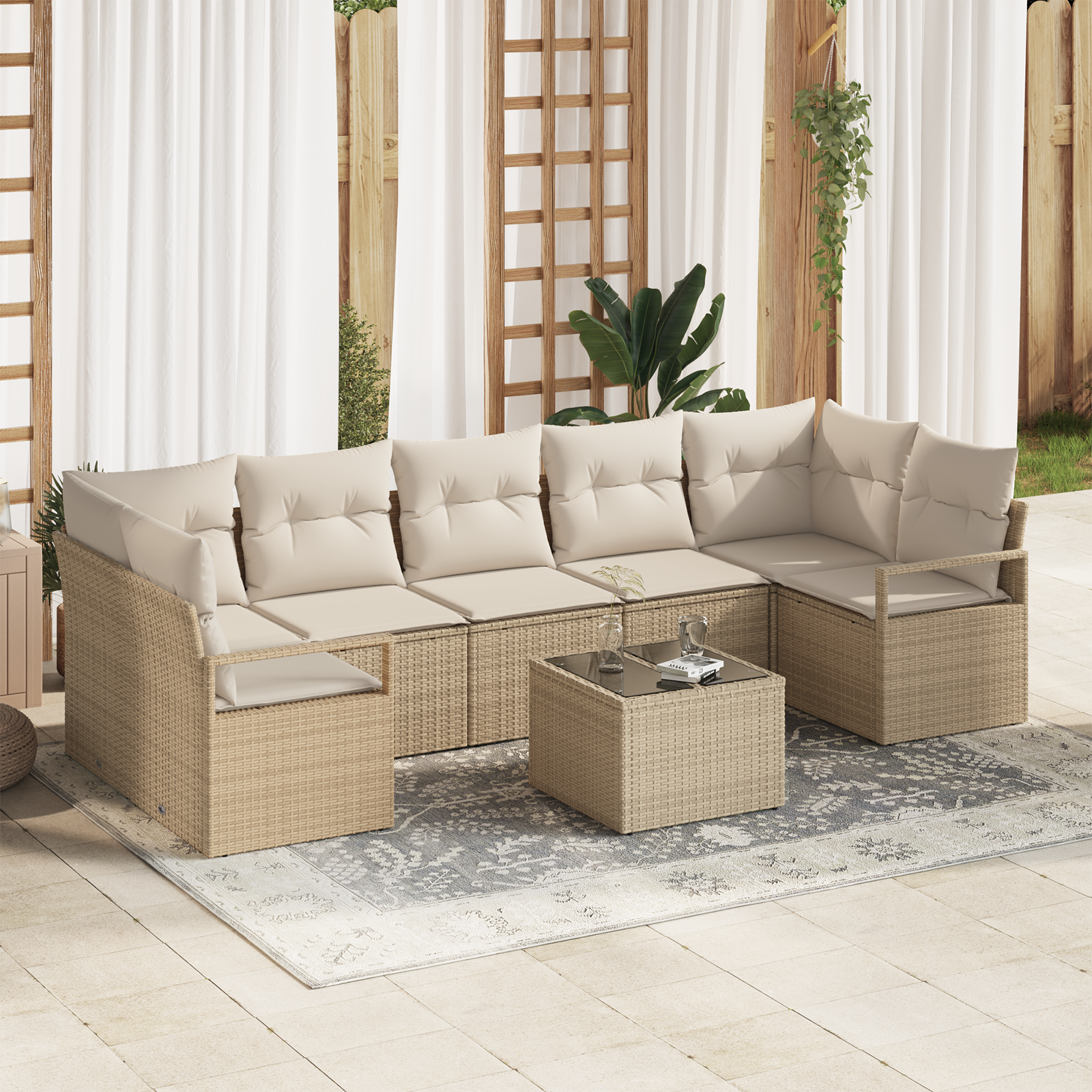 Sodo Sofų Rinkinys su pagalve 8 pcs Bežinė ir kreminė