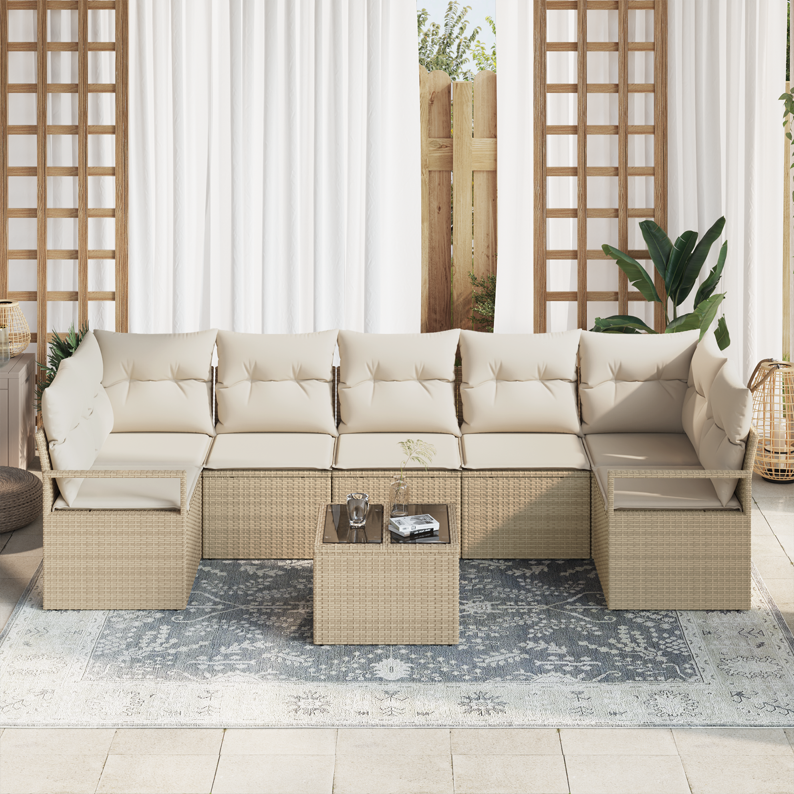 Sodo Sofų Rinkinys su pagalve 8 pcs Bežinė ir kreminė