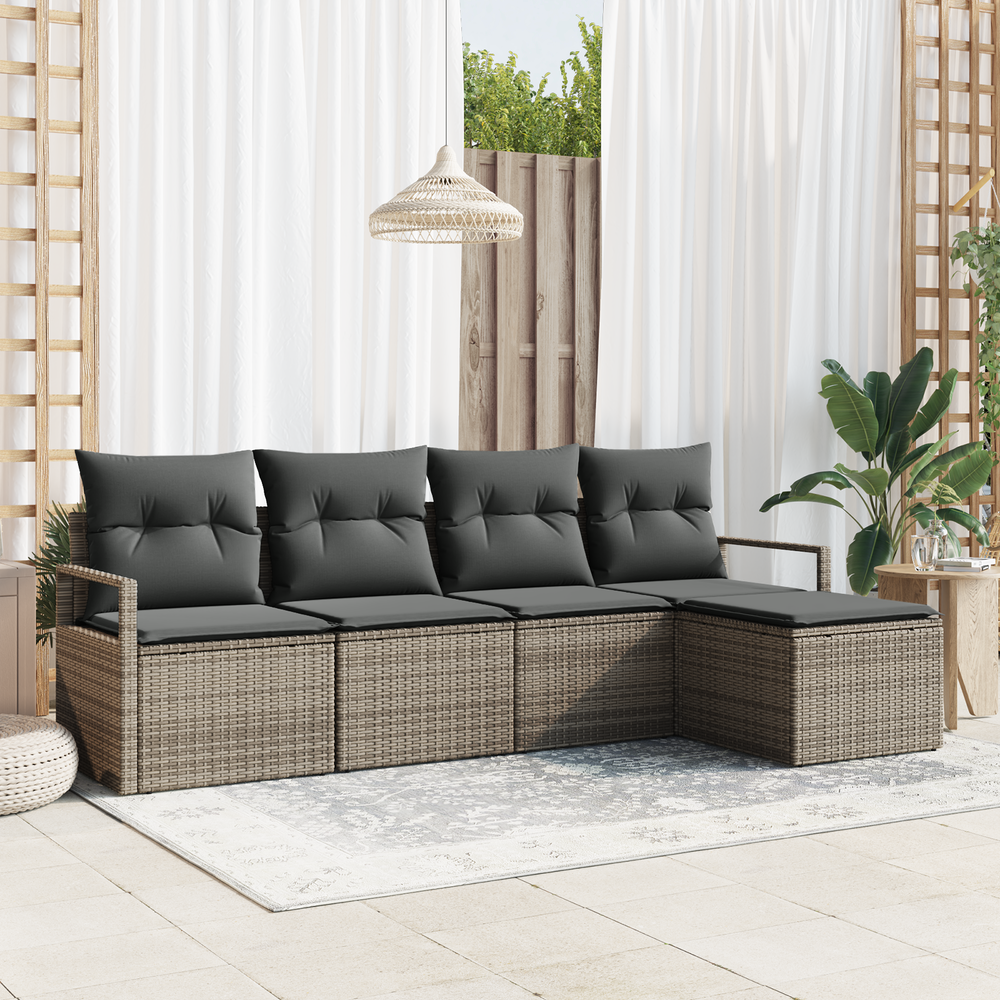 5 dalių sodo sofa komplektas su pagalvėm, pilkas poli ratanas