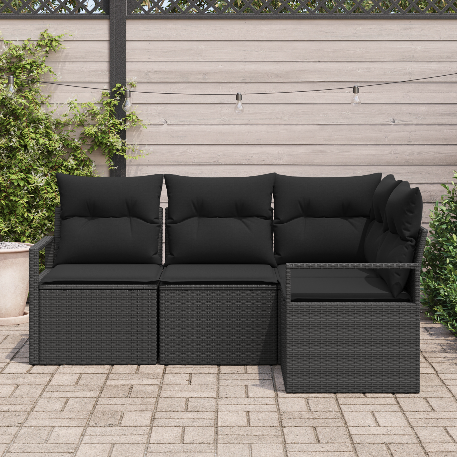 Sofos komplektas su pagalve su saugykla 4 pcs Juoda poliratanas