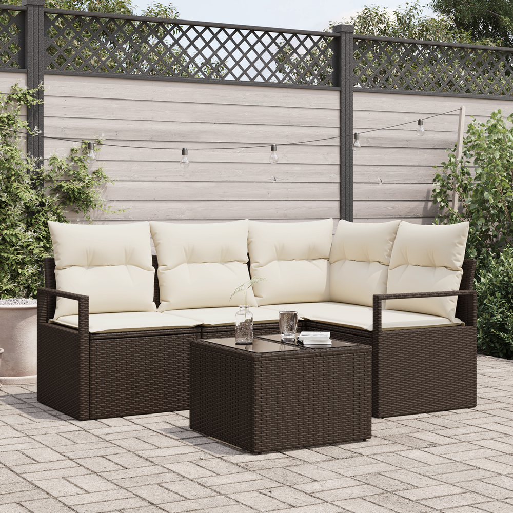 4-piece garden sofa set with cushions, grey poly rattan