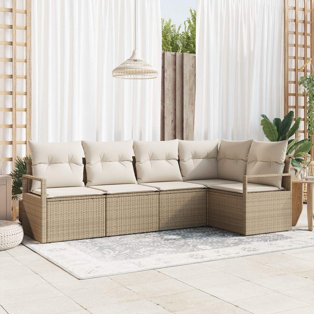 5 dalių sodo sofa rinkinys su pagalvėlėmis smėlio poli ratano