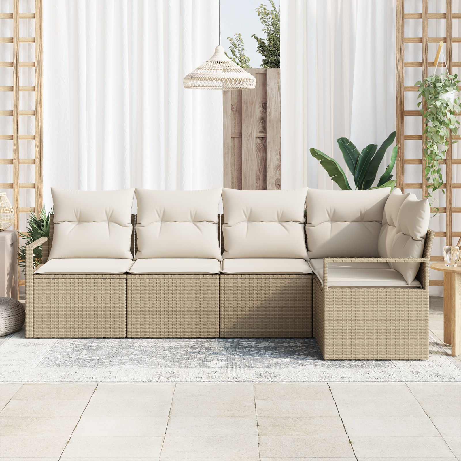 5 dalių sodo sofa rinkinys su pagalvėlėmis smėlio poli ratano