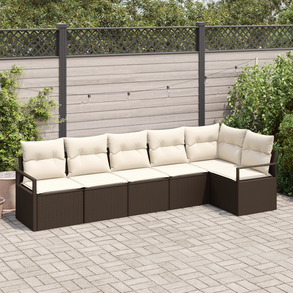 6-Piece Garden Sofa Set with Cushions, Brown Poly Rattan