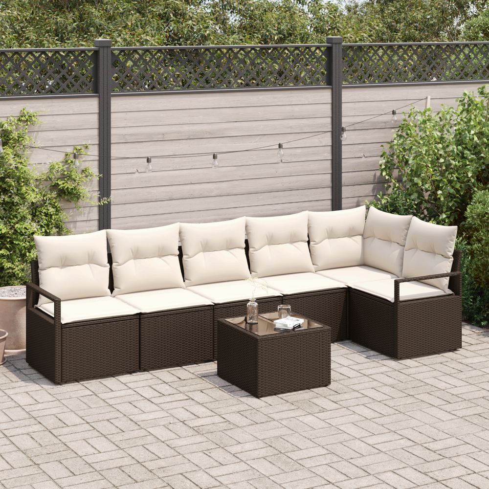 6-piece garden sofa set with cushions, grey poly rattan
