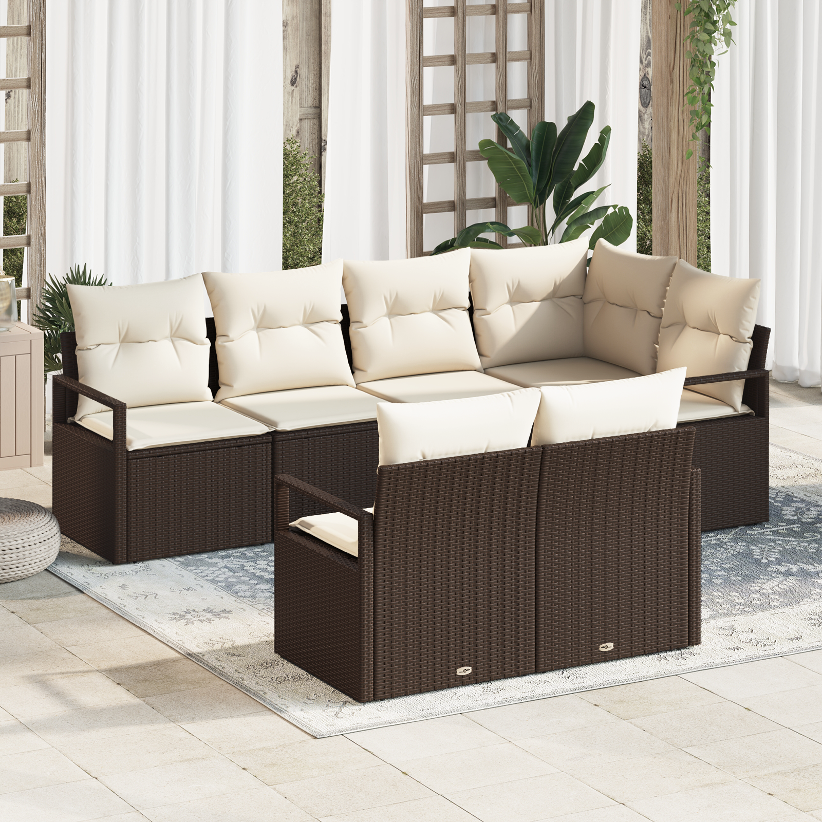7 dalių sodo sofa rinkinys su pagalvėlėmis ruda polirattanė
