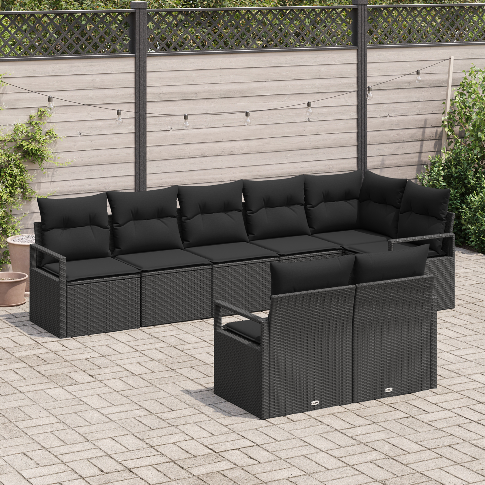 Sodo Sofų Rinkinys su pagalve 8 pcs Juoda poliratanas