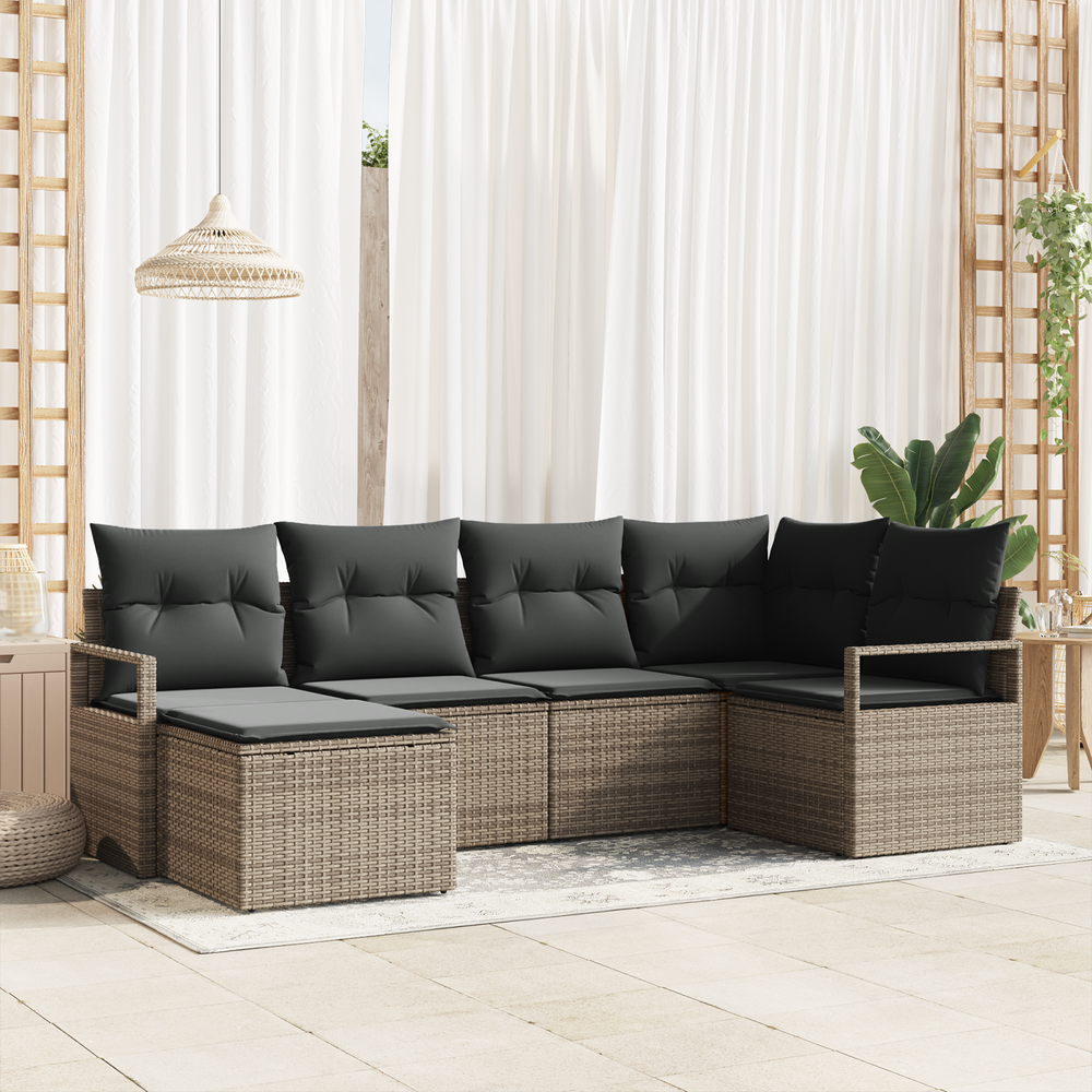 6-piece garden sofa set with cushions grey poly rattan