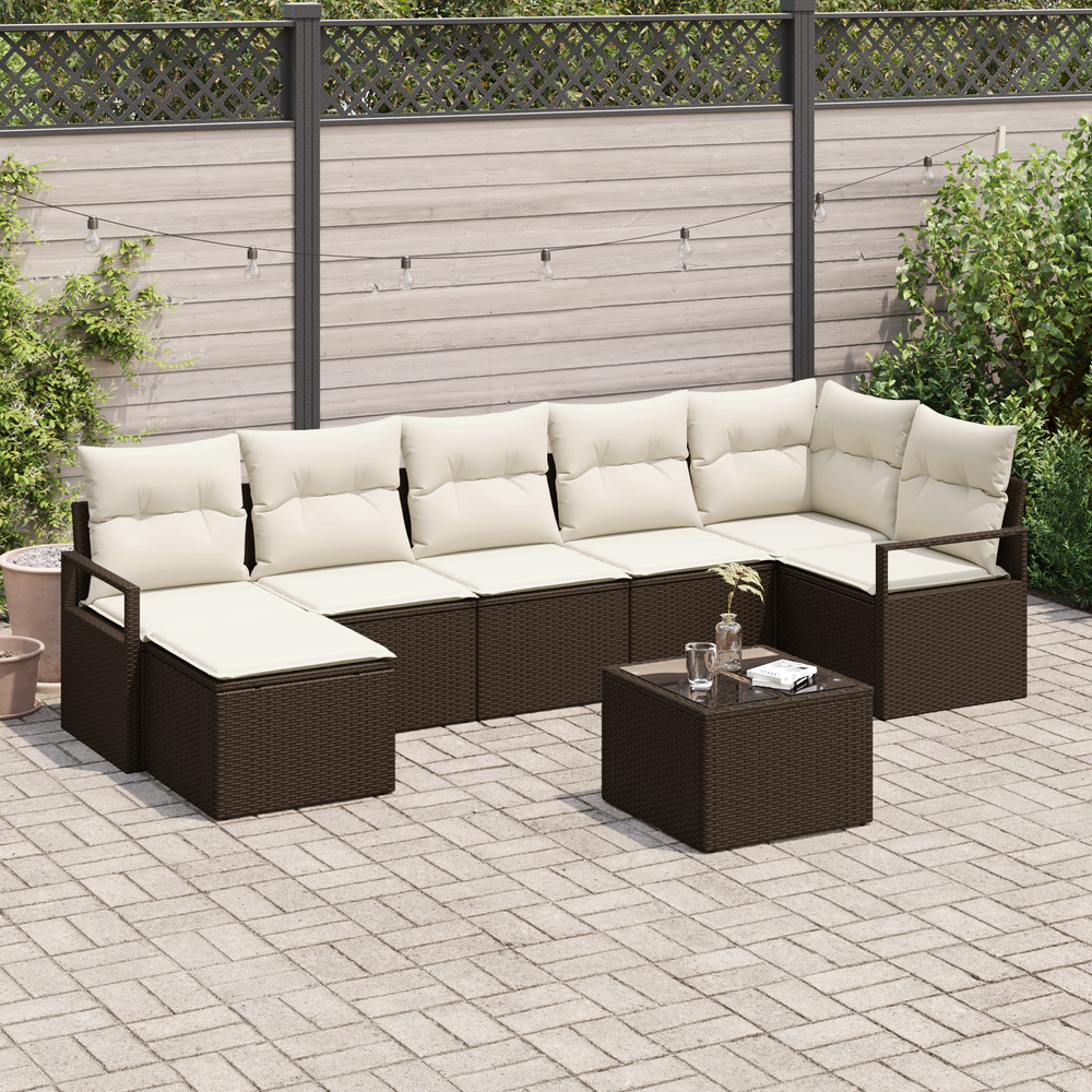 7 Piece Garden Sofa Set with Grey Cushions from Poly Rattan